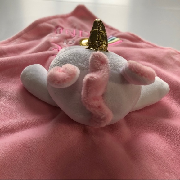Baby Starters Security Blanket Lovey Plush Satin Pink Unicorn Rattle One of Kind - Picture 6 of 13